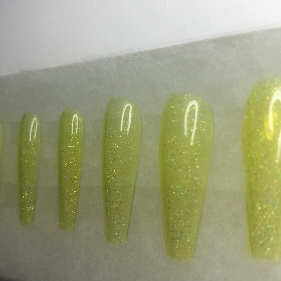 Jelly glitter gel polish Press on Nails SIZE SMALL yellow - Picture 2 of 3
